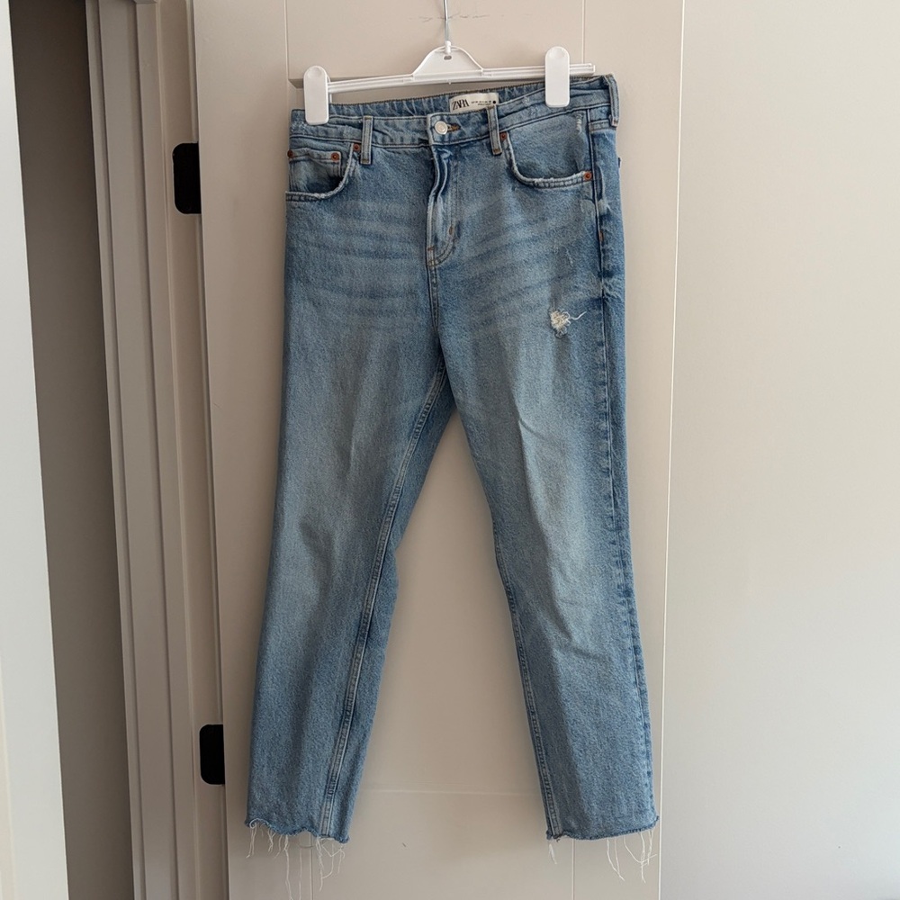Zara Women's Denim Straight Leg Jeans - Light Blue